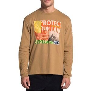 The North Face Protect Our Land Graphic Long Sleeve T Shirt Mens Large Tan